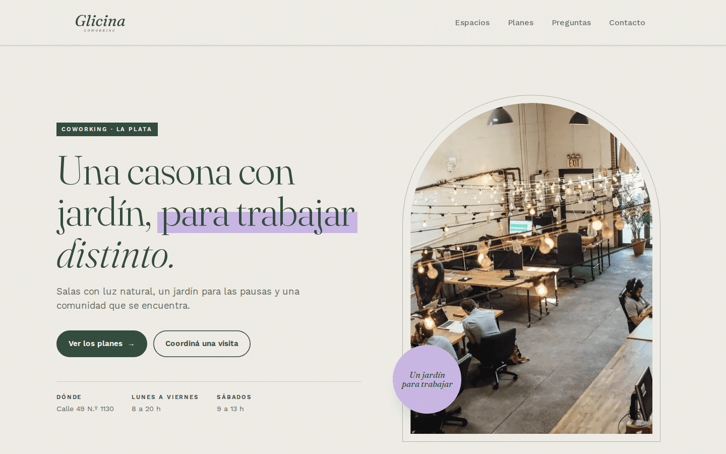Glicina Coworking, un coworking de ejemplo con el estilo Botánico